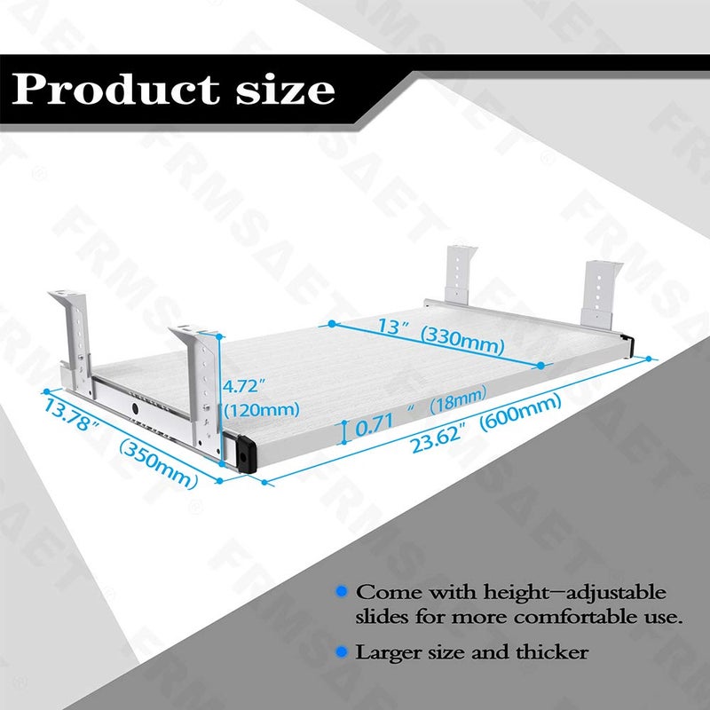 FRMSAET Furniture Accessories Office Product Suits Hardware 20/24/30 inches Keyboard Drawer Tray Wood Holder Under Desk Adjustable Height Platform(24 inches,White) - Image 4